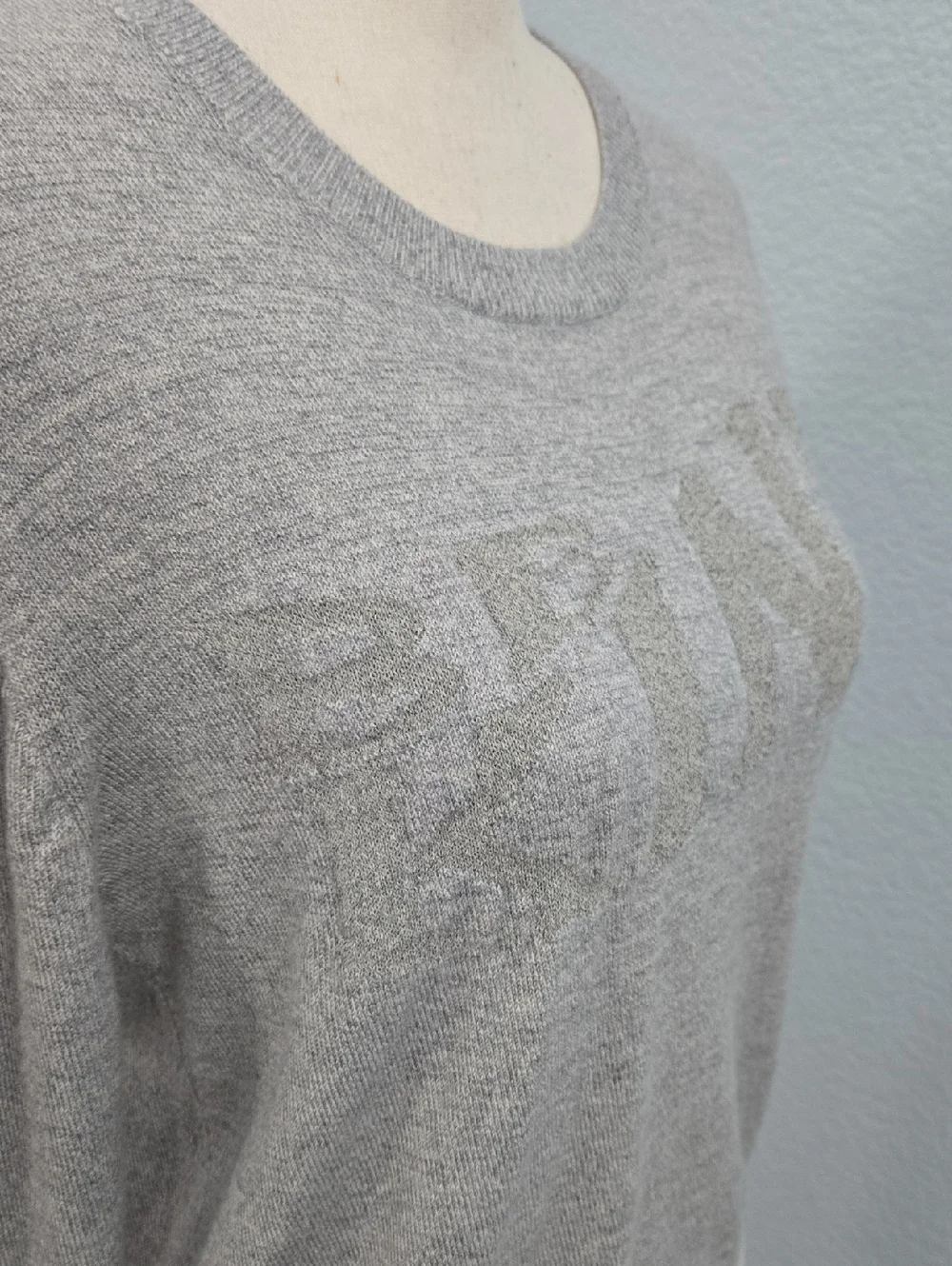 RAG & BONE Be Kind Reflective Light Gray Crewneck Sweater Striped Hem Sz MED - Picture 6 of 9